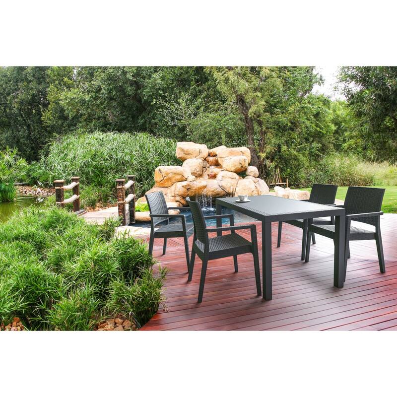 55" Gray Wickerlook Rectangular Patio Dining Table