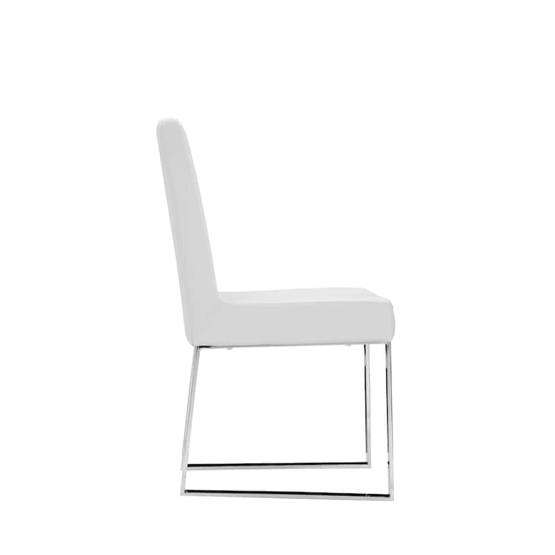 Ien 25 Inch Dining Chair Set of 2, Armless, White Faux Leather, Chrome