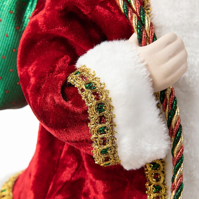 Glitzhome 18"H Faux Fur Christmas Santa Figurines with Porcelain Face