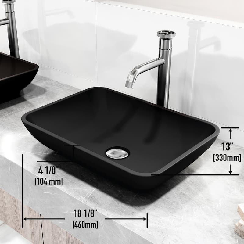 VIGO Sottile 18"L x 13"W Glass Vessel Sink and Cass 12"H Faucet Set
