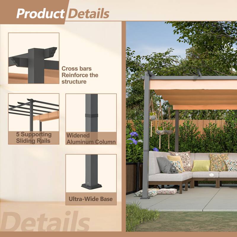 GDFStudio - Isabella Outdoor Aluminum Pergola with Retractable Canopy Shelter