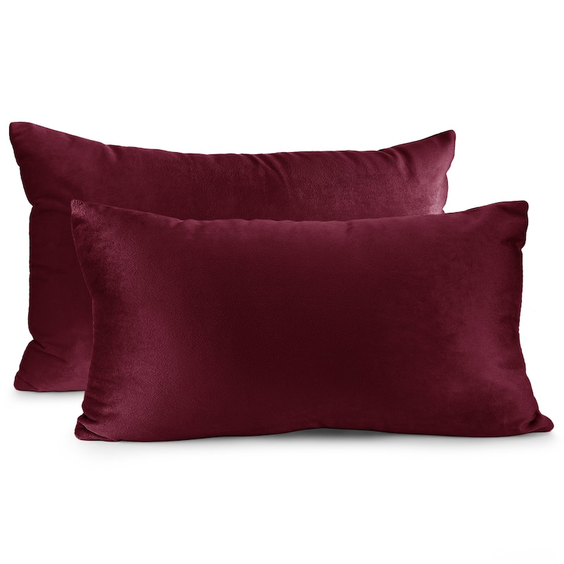 Porch & Den Cosner Microfiber Velvet Throw Pillow Covers (Set of 2) - 12" x 20" - Burgundy Red