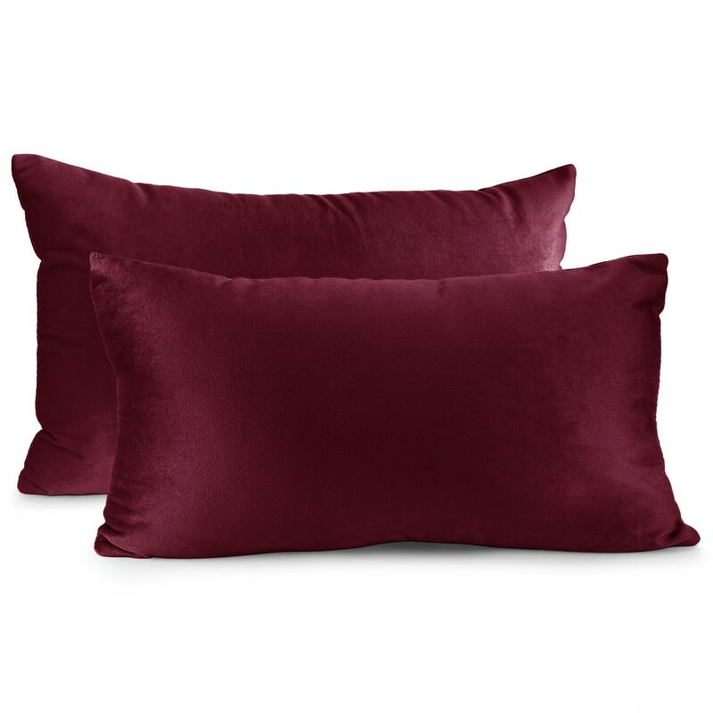 Porch & Den Cosner Microfiber Velvet Throw Pillow Covers (Set of 2) - 12" x 20" - Burgundy Red