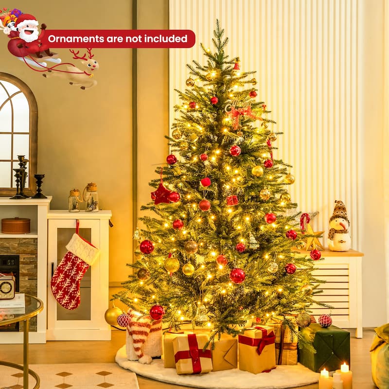 Gymax 6 ft pre-lit artificial Christmas tree artificial hinged