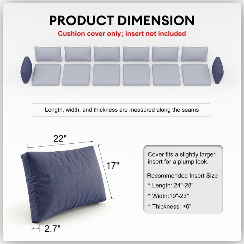 FINCATI 28" × 28" Outdoor Cushion Cover, Sofa Cushion Replacement Slipcover, Patio Seat Cover 28 Inches (COVER ONLY!)