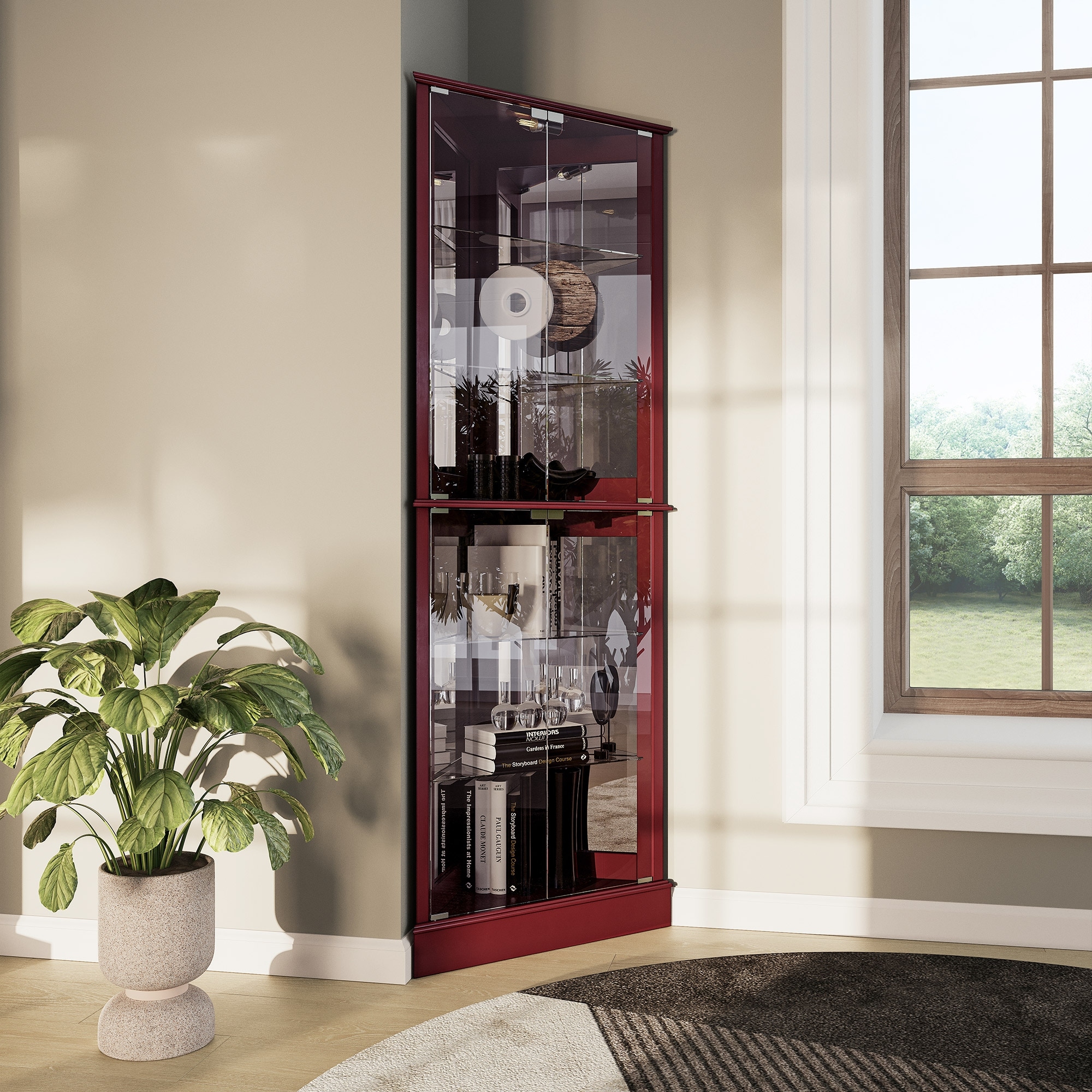 Small corner curio cabinet store with glass doors
