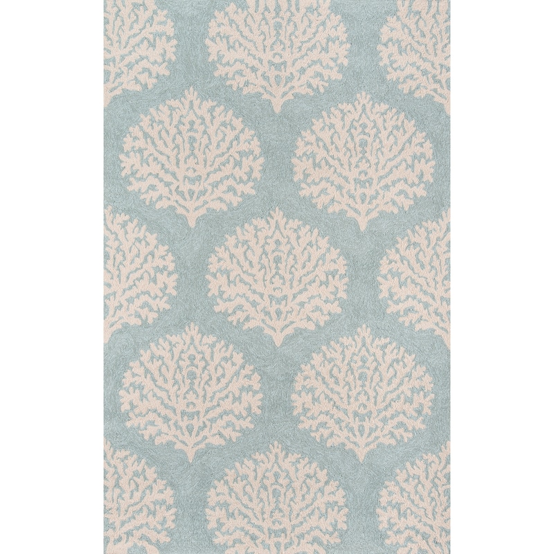 Momeni Veranda Hand Hooked Contemporary Damask Indoor Outdoor Rug - 2' x 3' - Blue