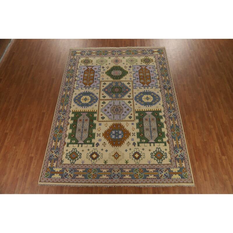 Hand Knotted Oriental 100% Wool Carpet Traditional Geometric Beige & Ivories Heriz (serapi) Area Rug - 11' 10'' X 8' 10''