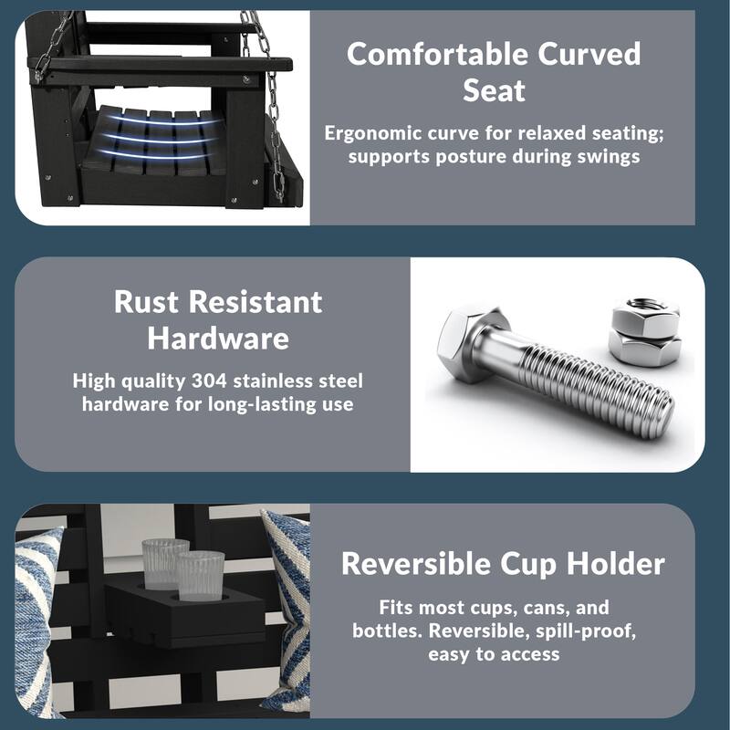 Nashville Poly 54 Inch Porch Swing with Folding Cup Holder