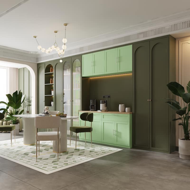 2 Piece Modular Closet Storage Set with Floor and Wall Cabinets Pantry