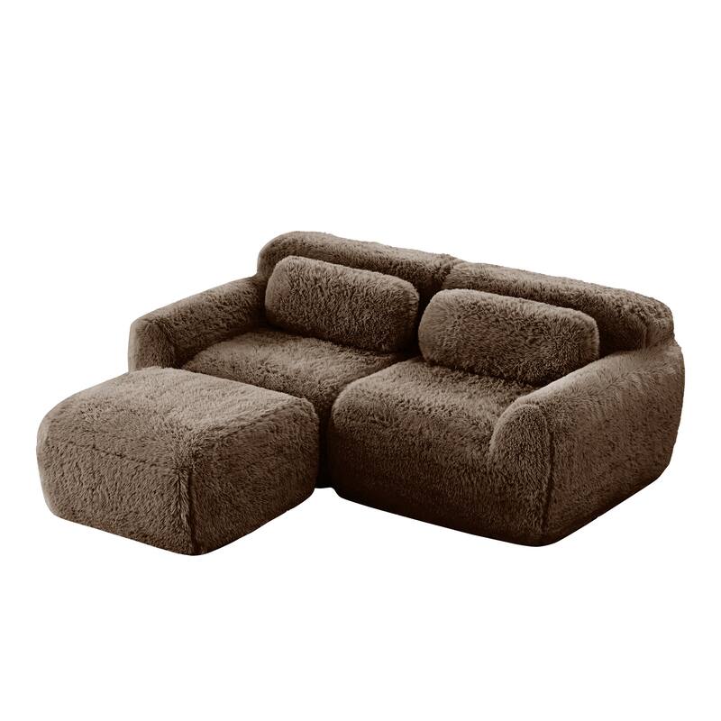 Anmytek L-Shaped Sectional Sofa with Chaise Plush Fabric 32D High Density Sponge No Assembly Ergonomic Anti-Slip Bed Sofa