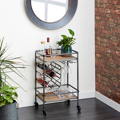 Brown Wood Industrial Bar Cart - 30 x 20 x 15