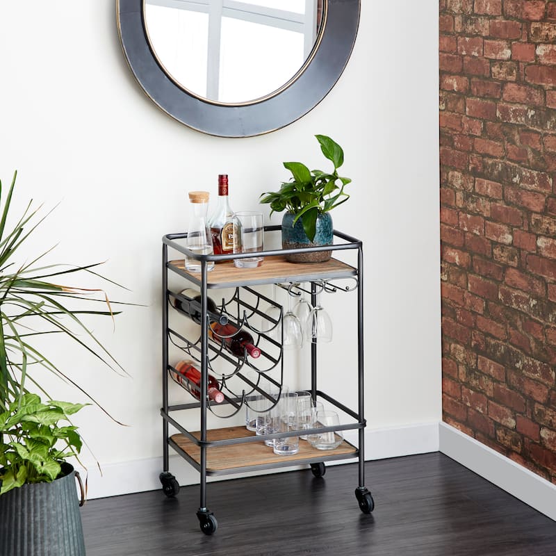 Metal Contemporary Bar Cart with Wheels