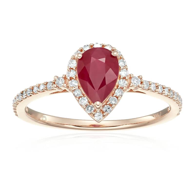 14k Rose Gold Ruby and Diamond Halo Engagement Ring