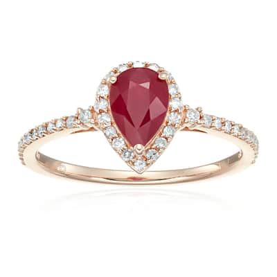 14k Rose Gold Ruby and Diamond Halo Engagement Ring