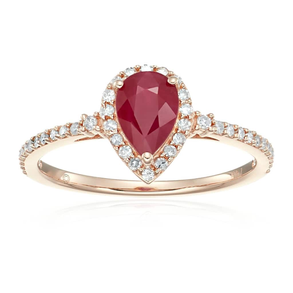 14k Rose Gold Ruby and Diamond Halo Engagement Ring