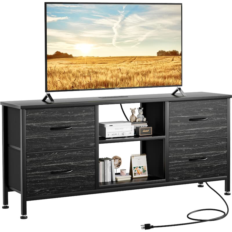 4 Drawer Dresser Fabric TV Stand Charging Station Chests of Drawers