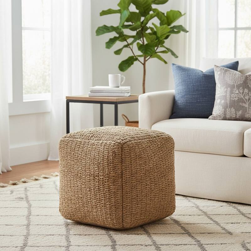 Sevita Natural Farmhouse Solid Hand-Made Pouf - 18" x 18" x 18" - Natural