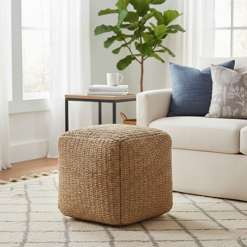 Sevita Natural Farmhouse Solid Hand-Made Pouf