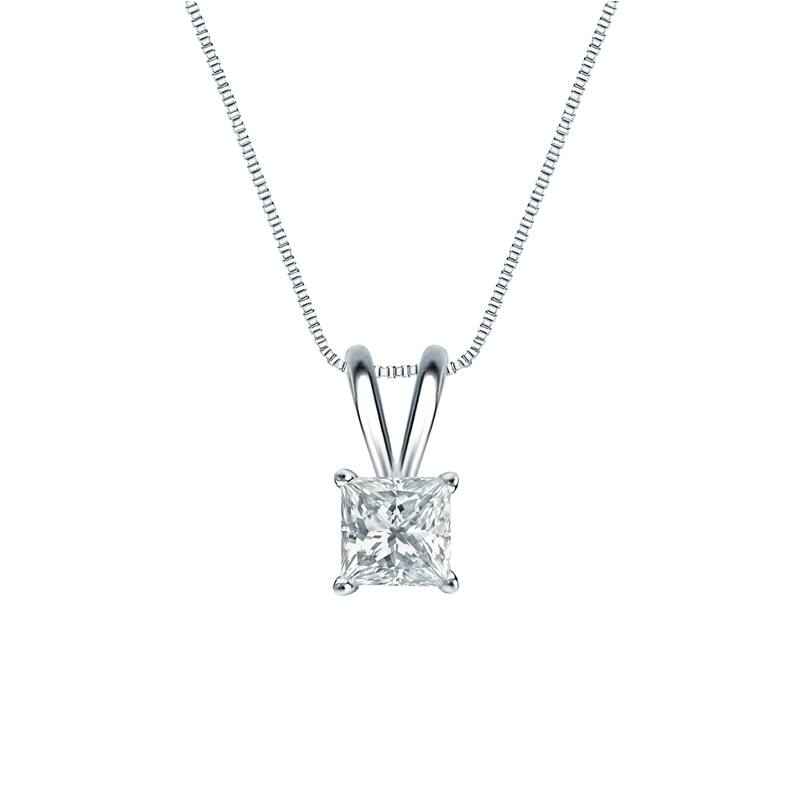 Auriya 18-karat Gold 0.45ctw Princess Solitaire Lab Grown Diamond Necklace 4-Prong Basket (H-I VS) - 0.45 - White