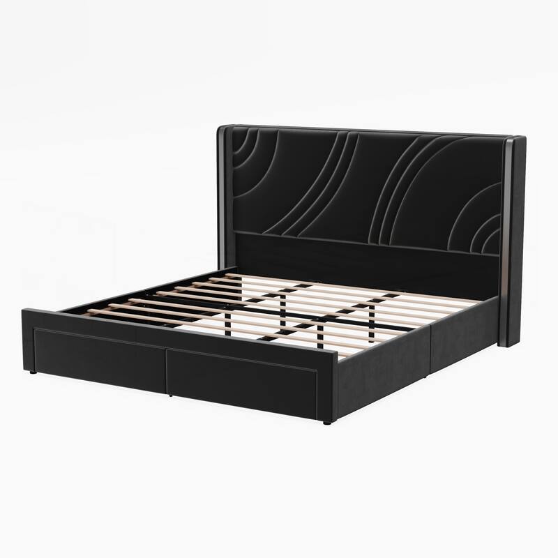 King Size Modern Upholstered LED Bed Frame