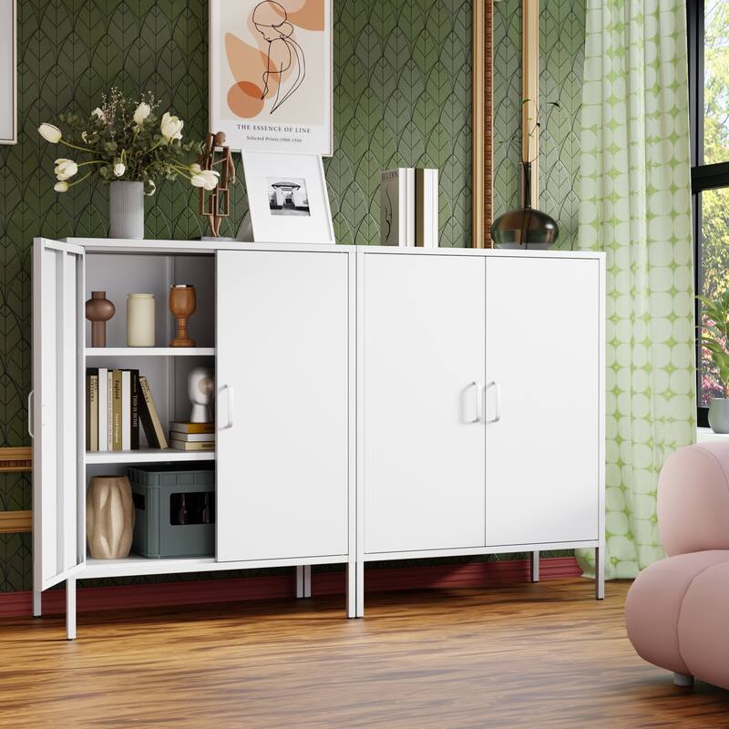 The metal storage locker, 40 inches high, comes with 2 doors and is suitable for homes, offices and coffee bars