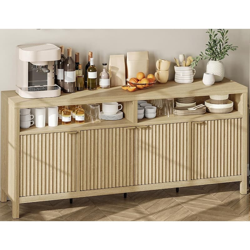 65.8 Inch Fluted Sideboard Buffet Cabinet with 4 Doors with Fluted Door - Yellow