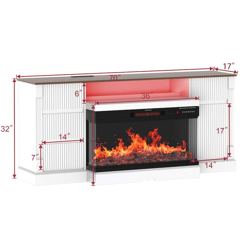 Modern TV Stand with Electric Fireplace for TVs up to 80" with LED Lights, Storage Cabinet & Drawers for Living Room