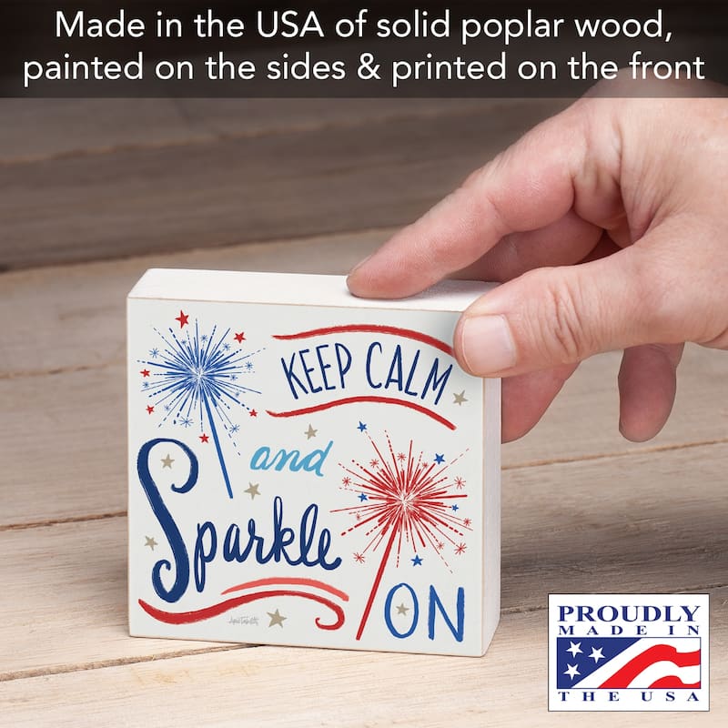 Sparkle On Artistic Freestanding Solid Wood Block Sign Made in the USA 3.75” Square Decorative Accent for Home or Office - Multi