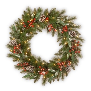 National Tree Company 2 ft. Frosted Pine Berry Wreath with Battery Operated Lights - 2 ft
