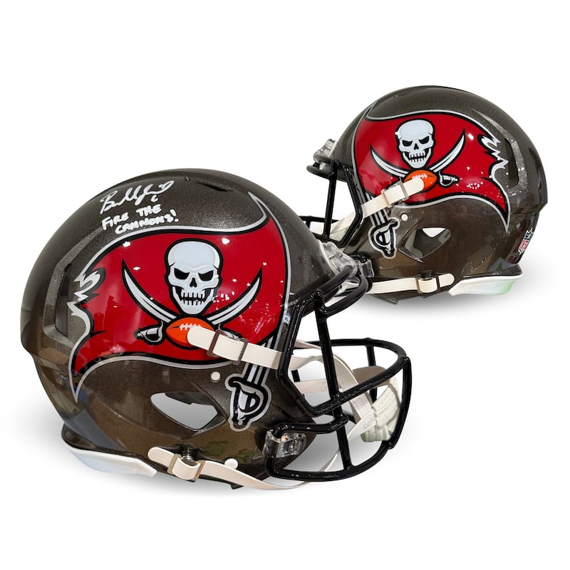 Baker Mayfield Autographed Tampa Bay Buccaneers Signed Football Full Size Authentic Helmet FIRE THE CANNONS Beckett COA