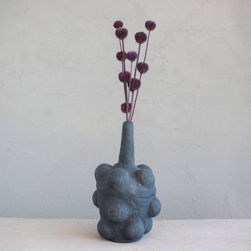 Handmade Paper Mache Bubble Vase with Distressed Finish - Black - 12.0"L x 12.0"W x 21.0"H