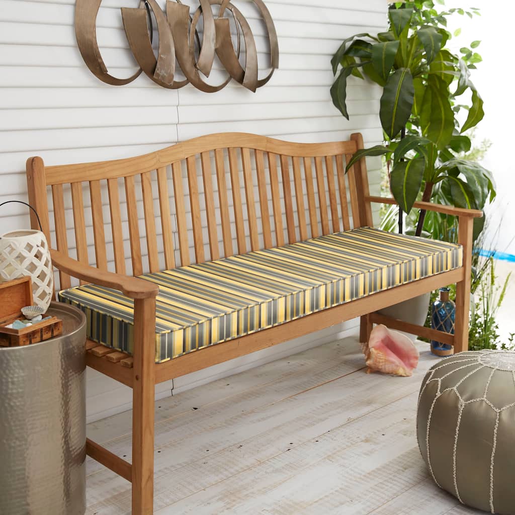 Sunbrella Yellow Grey Stripe Indoor/Outdoor Bench Cushion 37" to 48", Corded