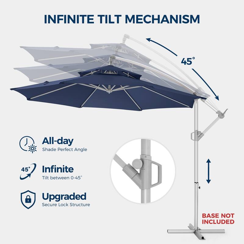 Double Layer 10ft Patio Umbrella with Upgraded Aluminum Frame,Cantilever Hanging Market Umbrella with Base Included