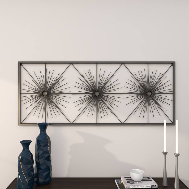Black Metal Sea Urchin Starburst Wall Decor with Black Frame