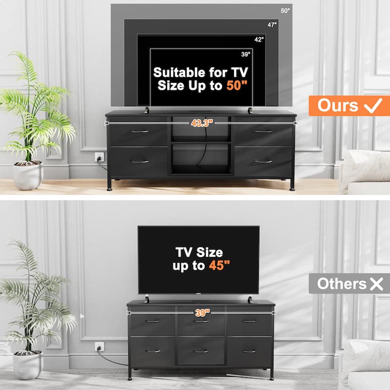 4 Drawer Dresser Fabric TV Stand Charging Station Chests of Drawers