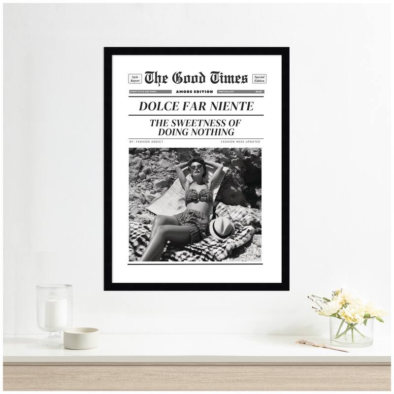 Kate and Laurel The Good Times Newspaper Dolce Far Niente by Honey Island Studio Framed Wall Art Print