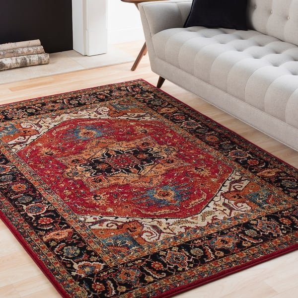 slide 2 of 7, Anna Red & Black Updated Traditional Area Rug - 2' x 3' 2' x 3' - Red/Black