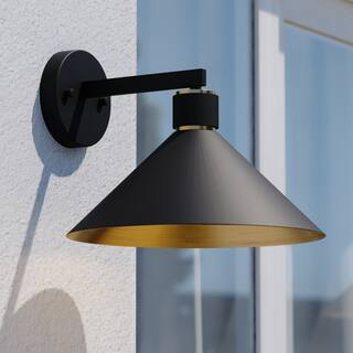 VAXCEL Dunbar 1-Light Matte Black and Gold Contemporary Outdoor Wall Sconce, Durable Metal Shade, LED Compatible, Dark Sky