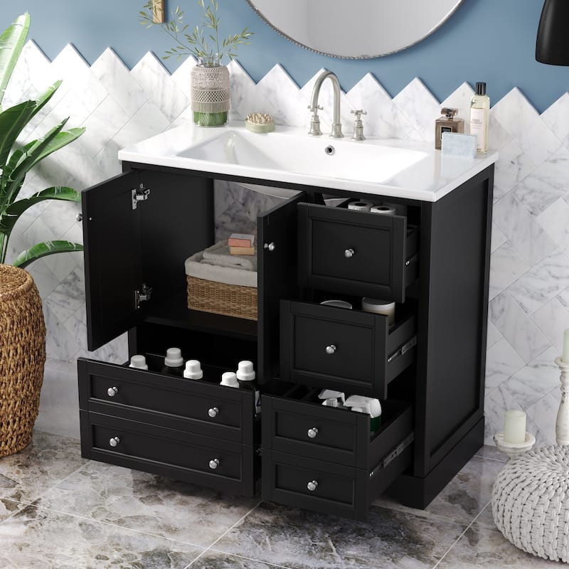 36 " Bathroom Vanity with Sink with 4 Drawers and Shelves