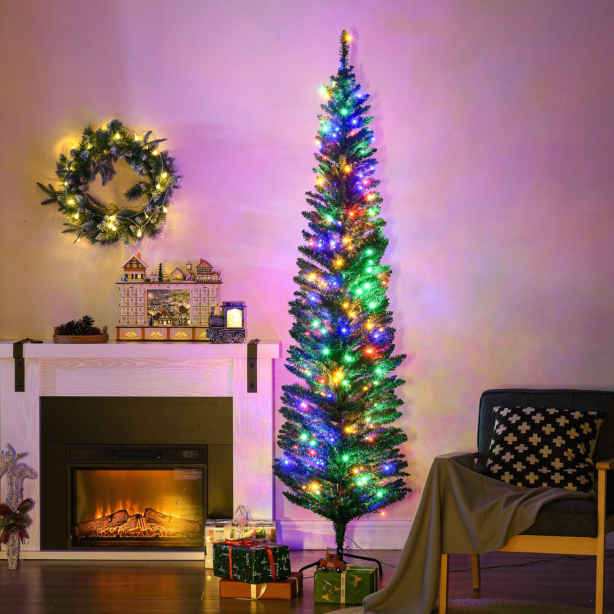 Space-Saving Pencil Christmas Tree 7ft Tall with Vibrant LED