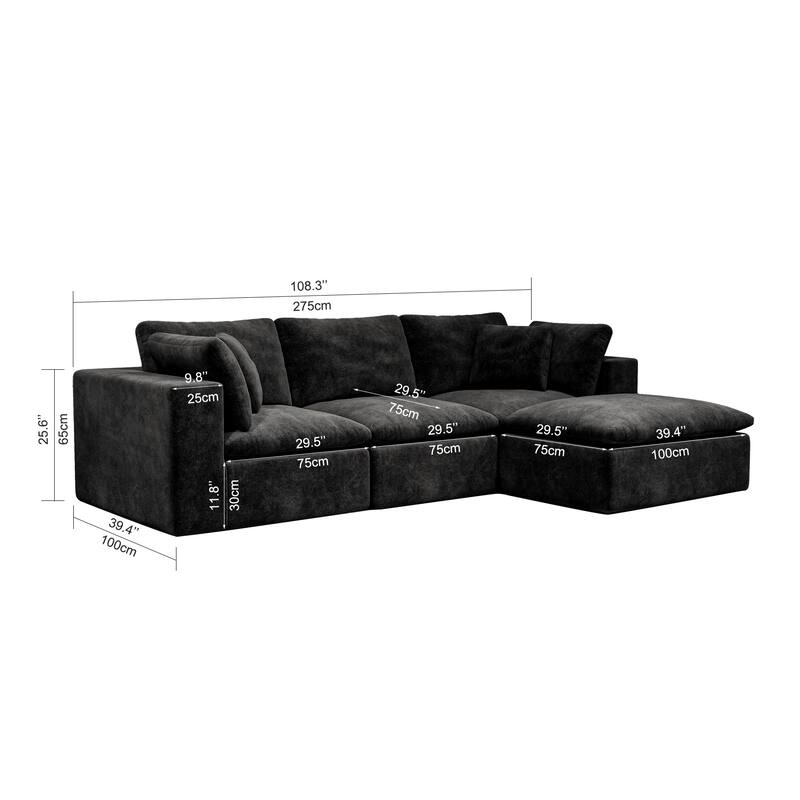 108.3" Modular Sectional Sofa with Chaise, Plush Corduroy Cloud Couch, No Assembly Required, 4-Seat