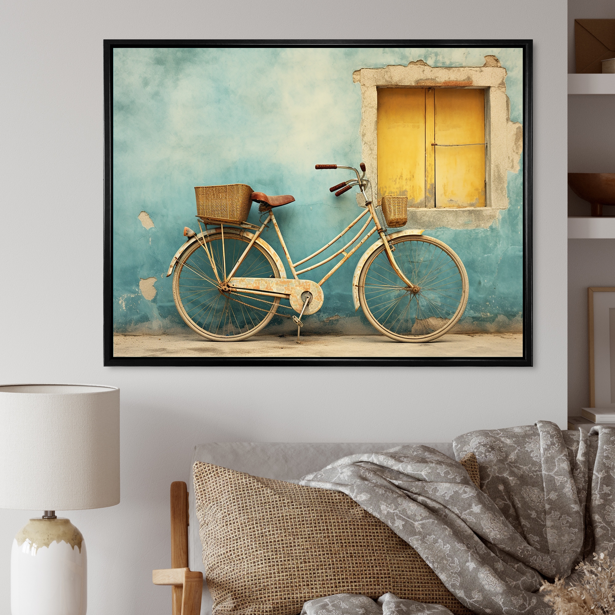 Design Art Teal Tour Format Gold Floater Framed