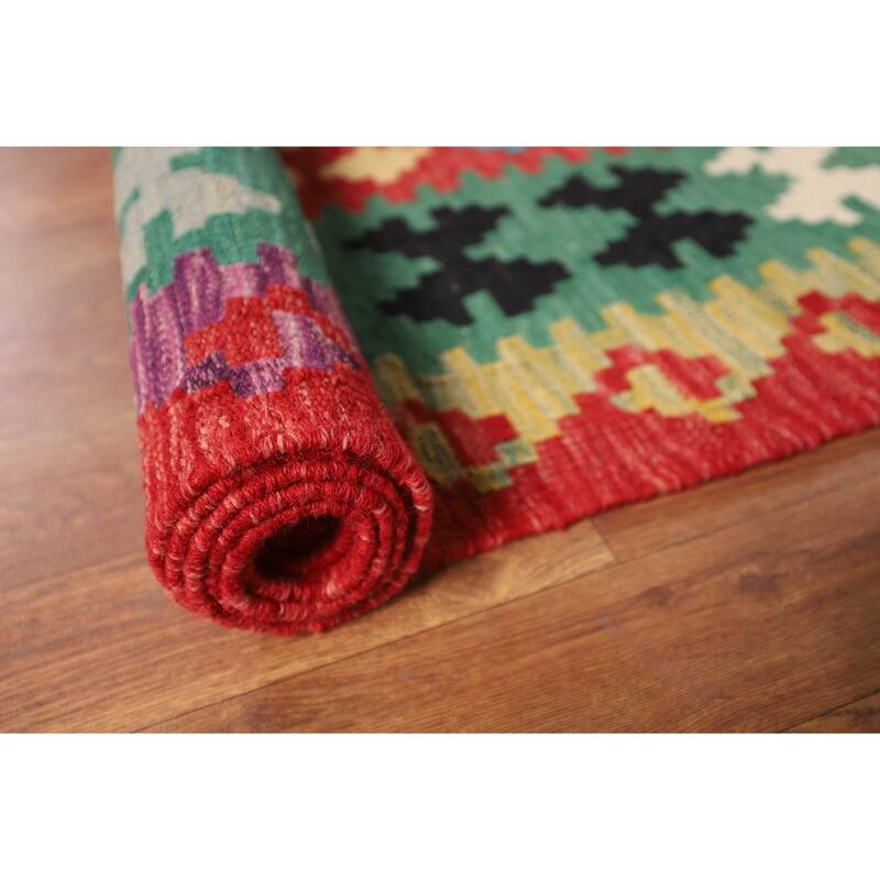Trellis Multicolor Kilim Oriental Large Area Rug Flatweave Wool Carpet - 9'11"x 16'1"