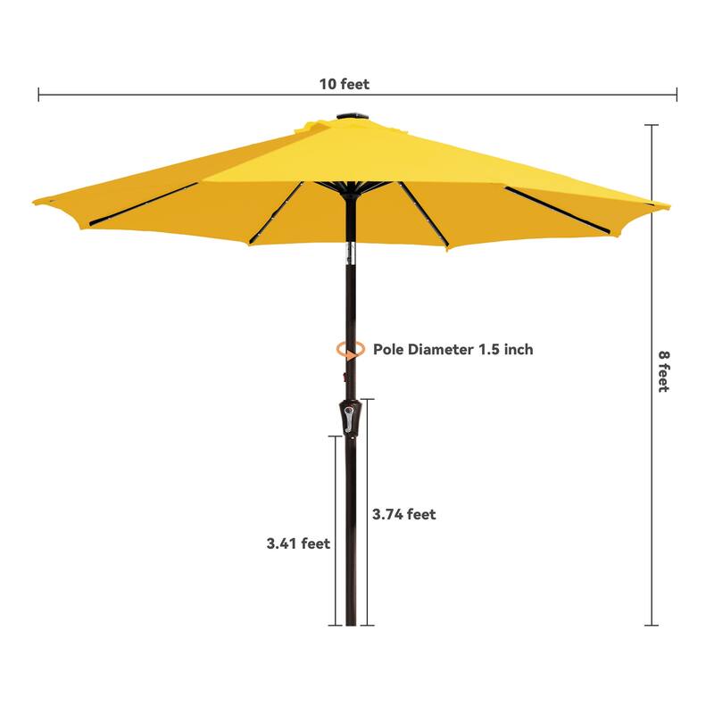 10ft Patio Market Umbrella with LED Lights,Crank & Tilt