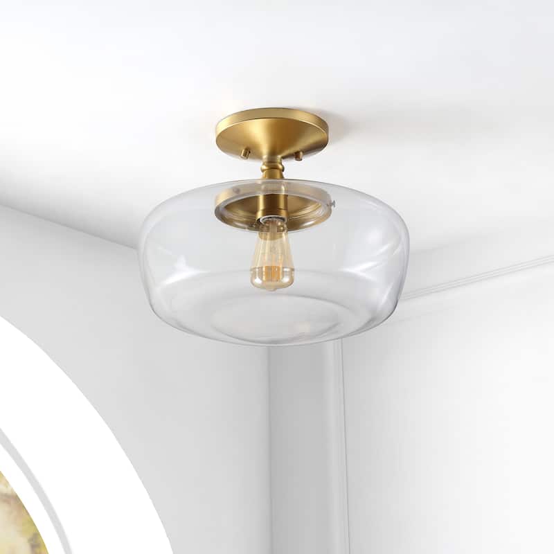 Gaines Glass/Iron Farmhouse Modern LED Flush Mount, by JONATHAN Y