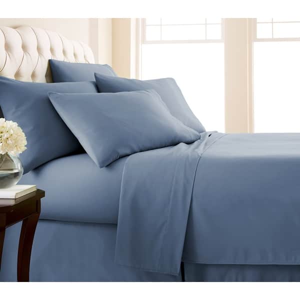 No-slip Ultra-soft Deep Pocket 6-piece Bed Sheet Set - King - Steel Blue