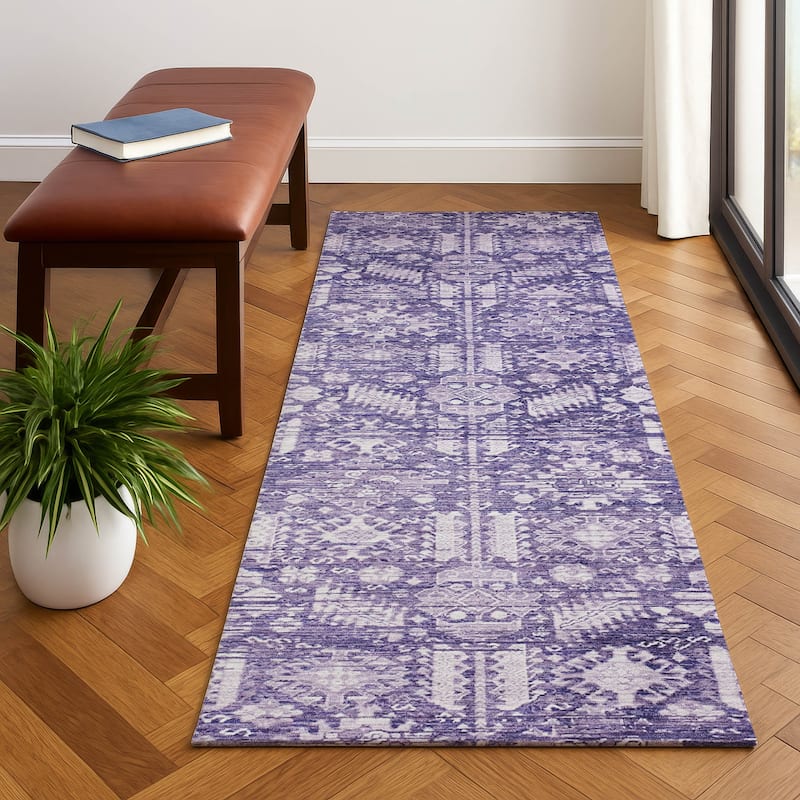 Premium Washable Super Soft Vintage Traditional Mayfield Rug - Purple - 2'3" x 7'6"