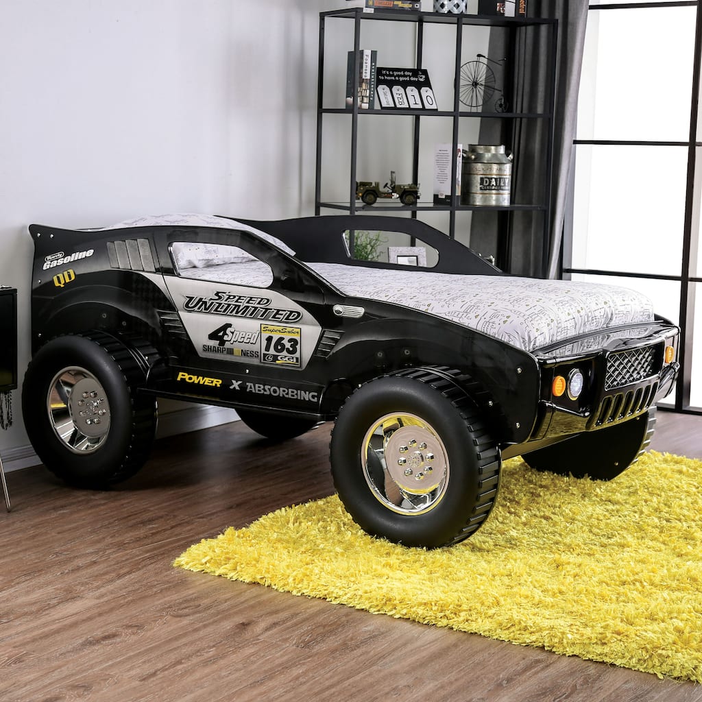 Toto Modern Black Twin Off-road Car Kid Bed with Wheels by Furniture of America