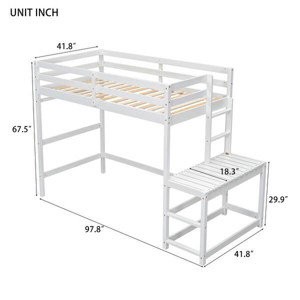 Twin Size Loft Bed Kids Bed with Platform Ladders and Guardrails, White